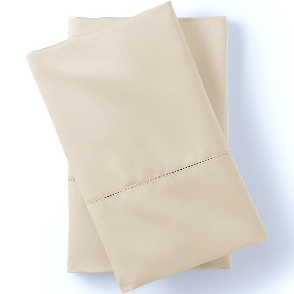 Land's End 700 count Supima cotton two king size pillowcases pale flax color
